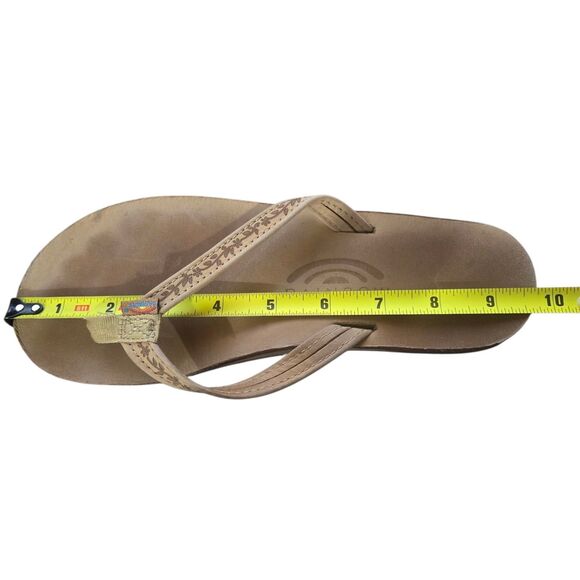 Rainbow Sandals Las Flores Women's Sz 6.5 -7.5 Brown Leather Floral Etching - Picture 11 of 13
